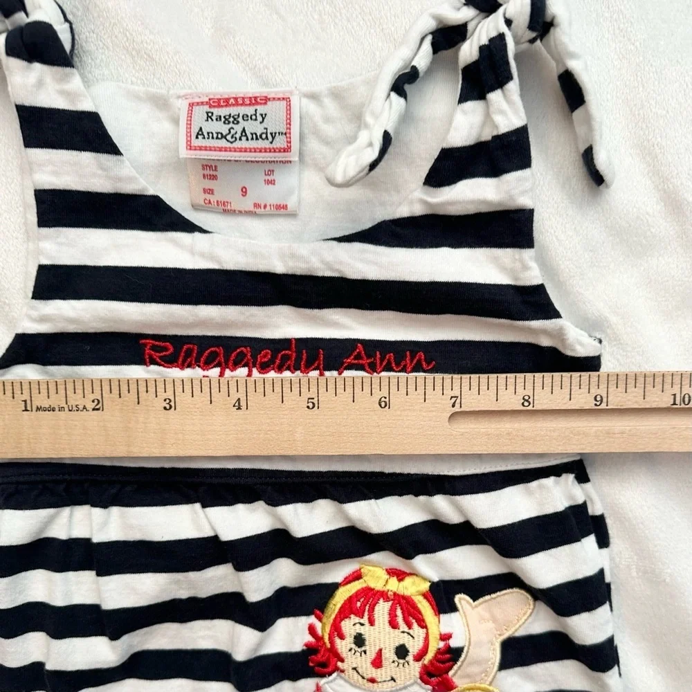 VTG Classic Characters Raggedy Ann & Andy Striped Romper Outfit 9M Baby Girls